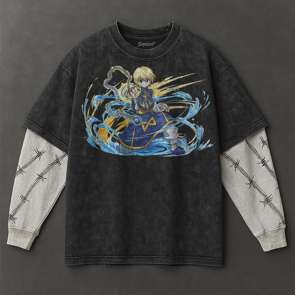Hunter x Hunter Premium Spacious Black Double Sleeves Washed T-Shirt