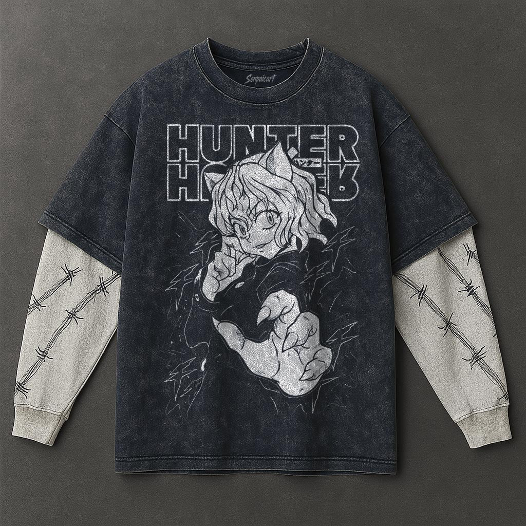 Hunter x Hunter Premium Effortless Double Sleeves Blue Washed T-Shirt