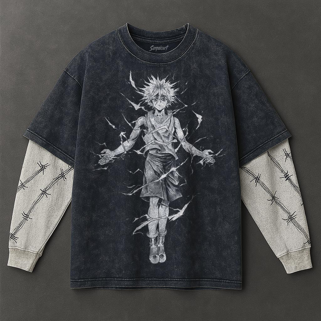 Hunter x Hunter Premium Billowy Double Sleeves Blue Washed T-Shirt