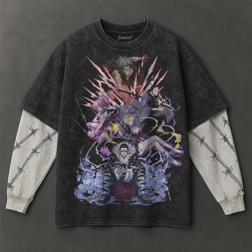 Hunter x Hunter Premium Casual Black Double Sleeves Washed T-Shirt