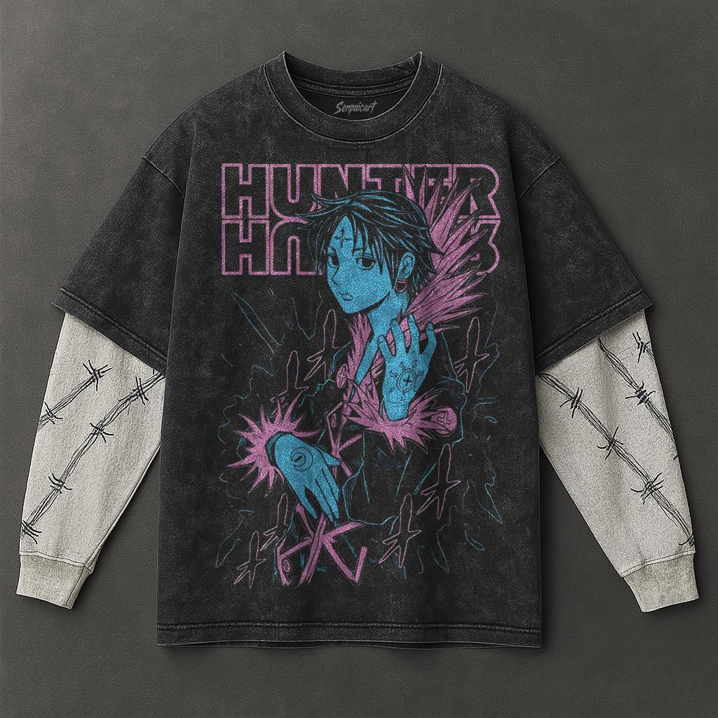 Hunter x Hunter Premium Soft Black Double Sleeves Washed T-Shirt