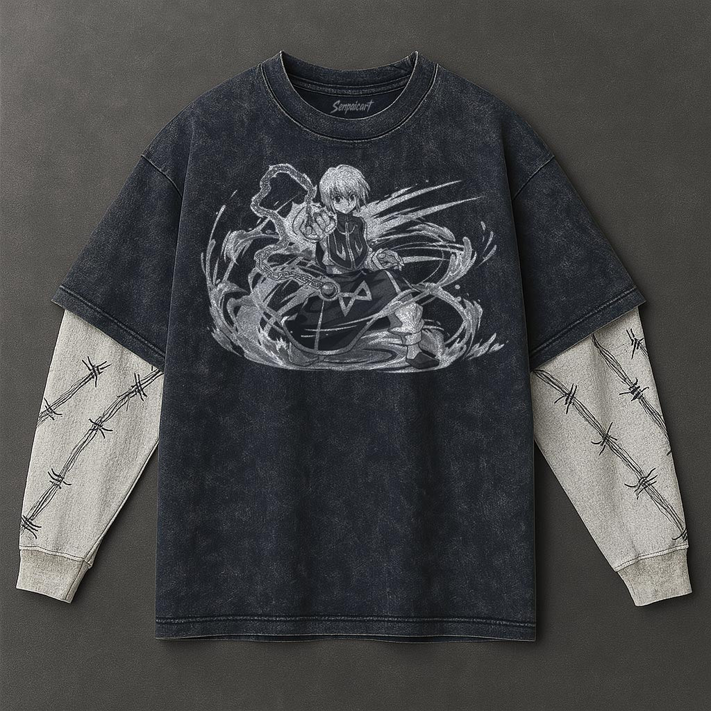 Hunter x Hunter Premium Soft Double Sleeves Blue Washed T-Shirt