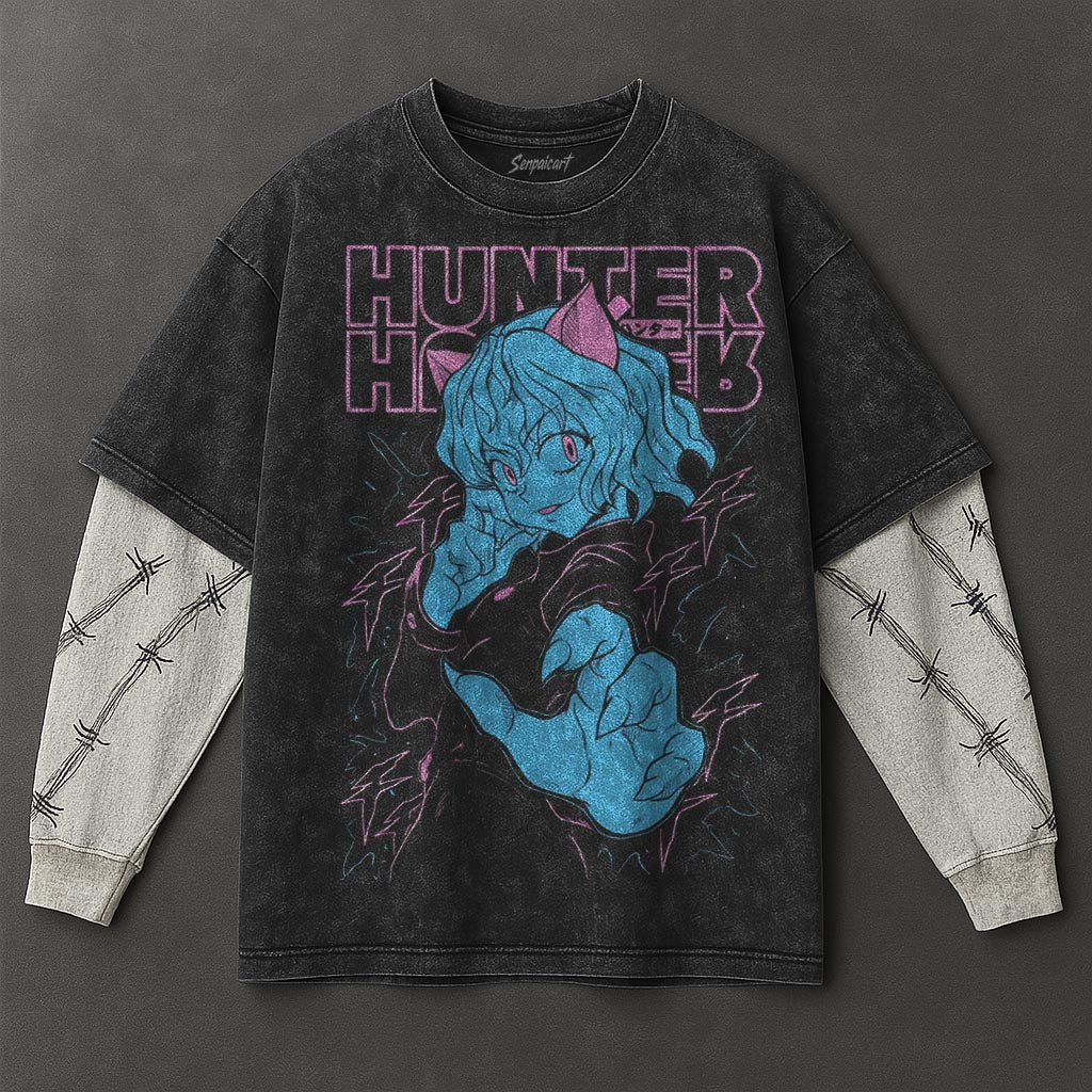 Hunter x Hunter Premium Relaxed Black Double Sleeves Washed T-Shirt