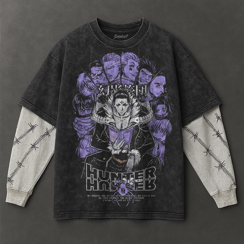 Hunter x Hunter Premium Loose Black Double Sleeves Washed T-Shirt