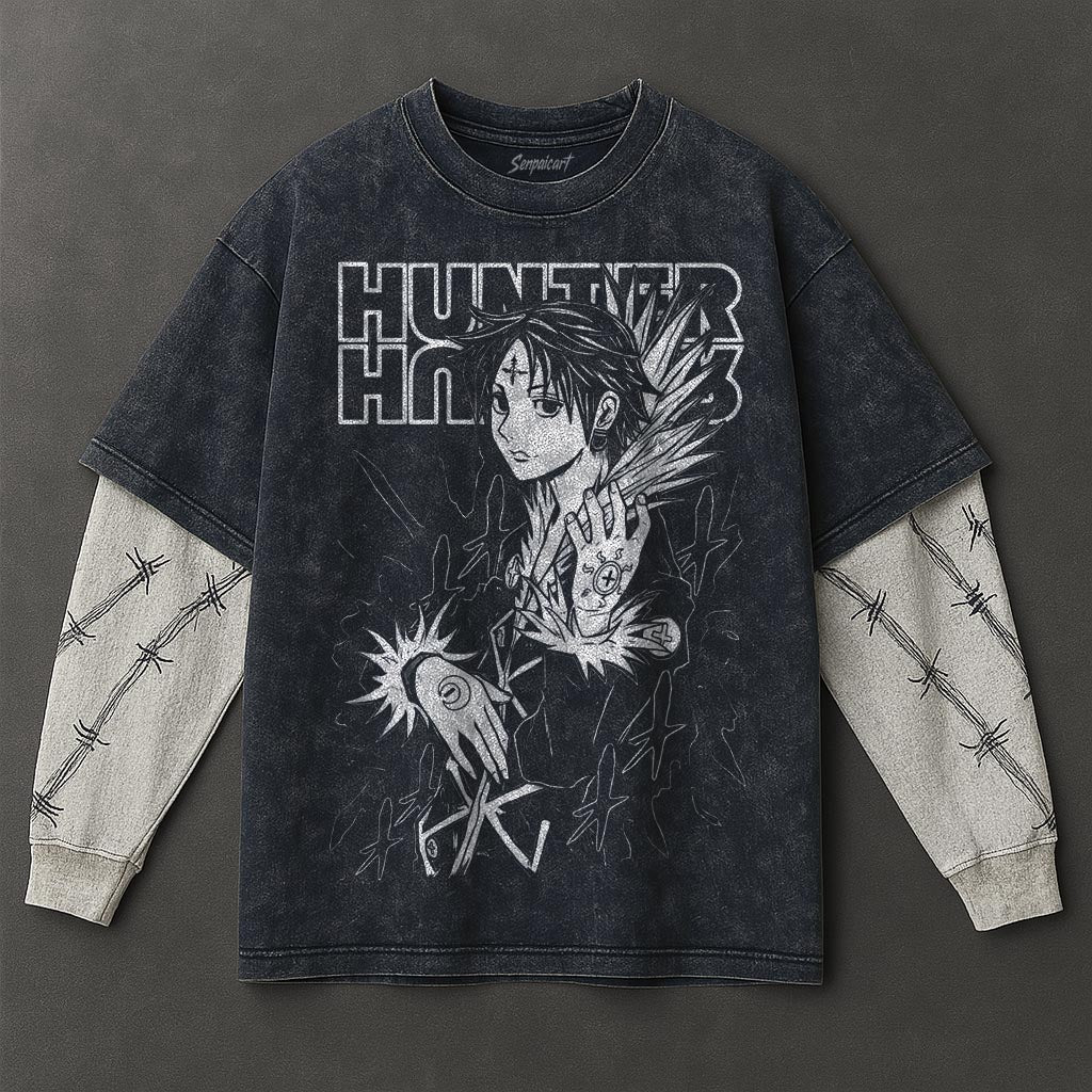 Hunter x Hunter Premium Loose Double Sleeves Blue Washed T-Shirt