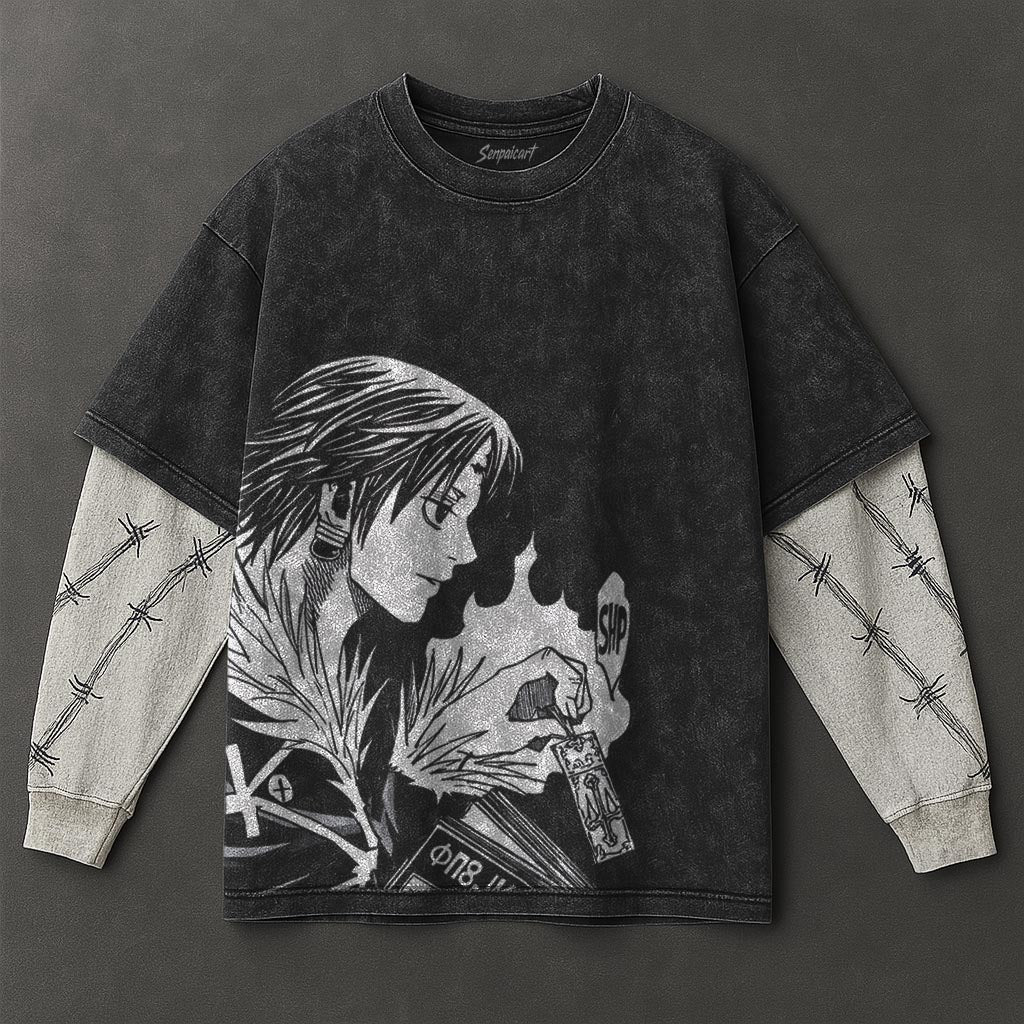 Hunter x Hunter Premium Modern Black Double Sleeves Washed T-Shirt