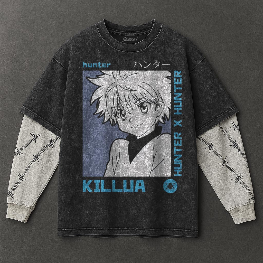 Hunter x Hunter Premium Lightweight Black Double Sleeves Washed T-Shirt