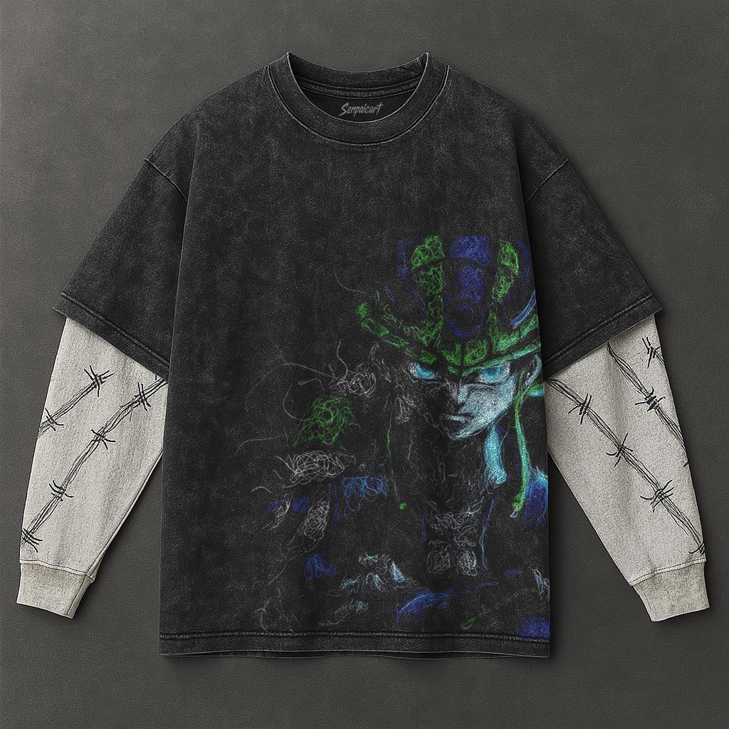 Hunter x Hunter Premium Smooth Black Double Sleeves Washed T-Shirt