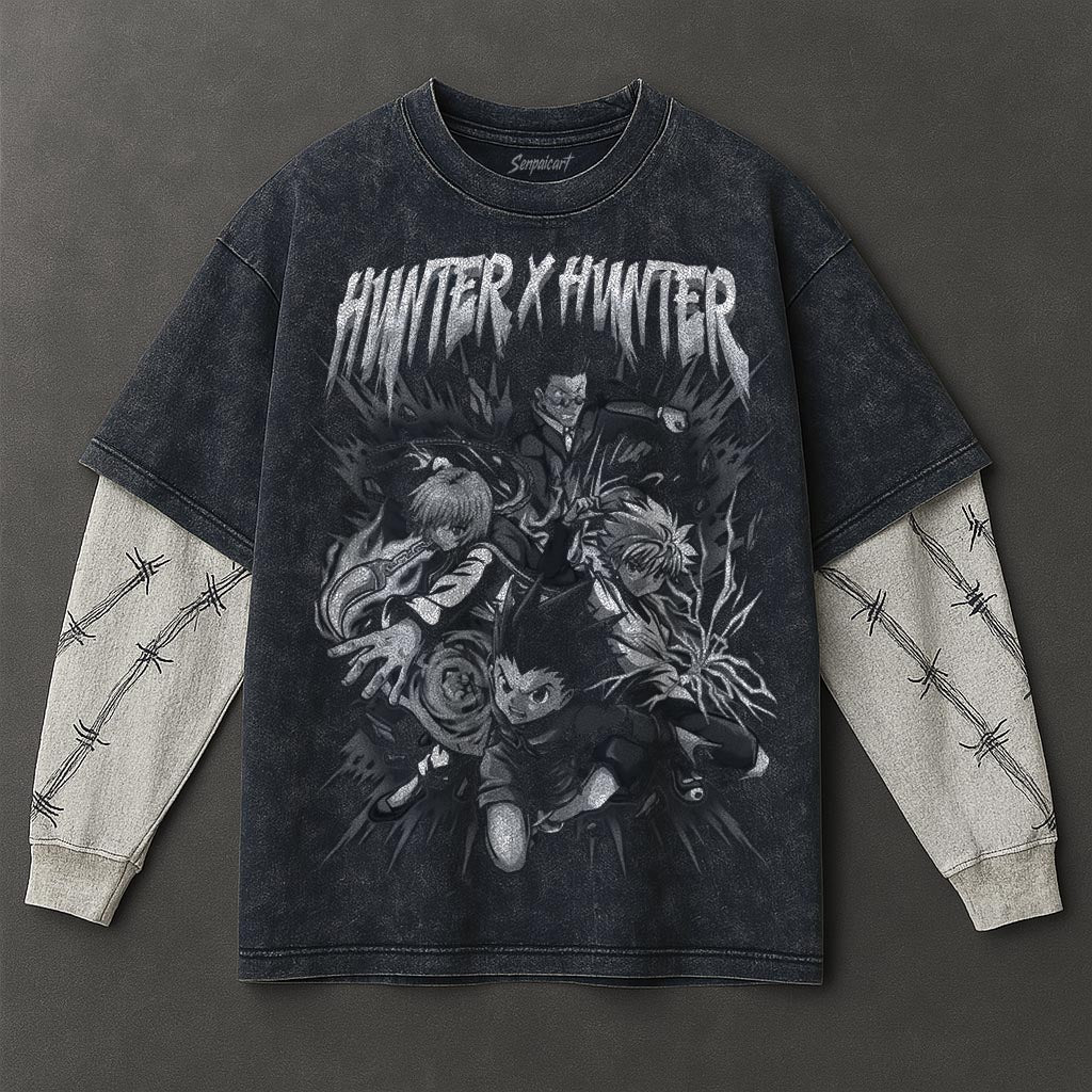 Hunter x Hunter Premium Silky Double Sleeves Blue Washed T-Shirt