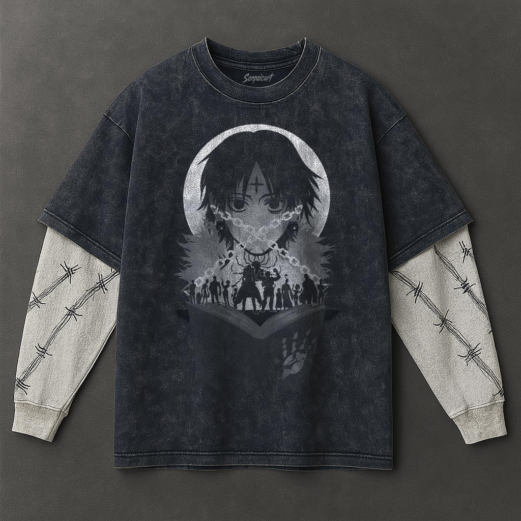 Hunter x Hunter Premium Trendy Double Sleeves Blue Washed T-Shirt