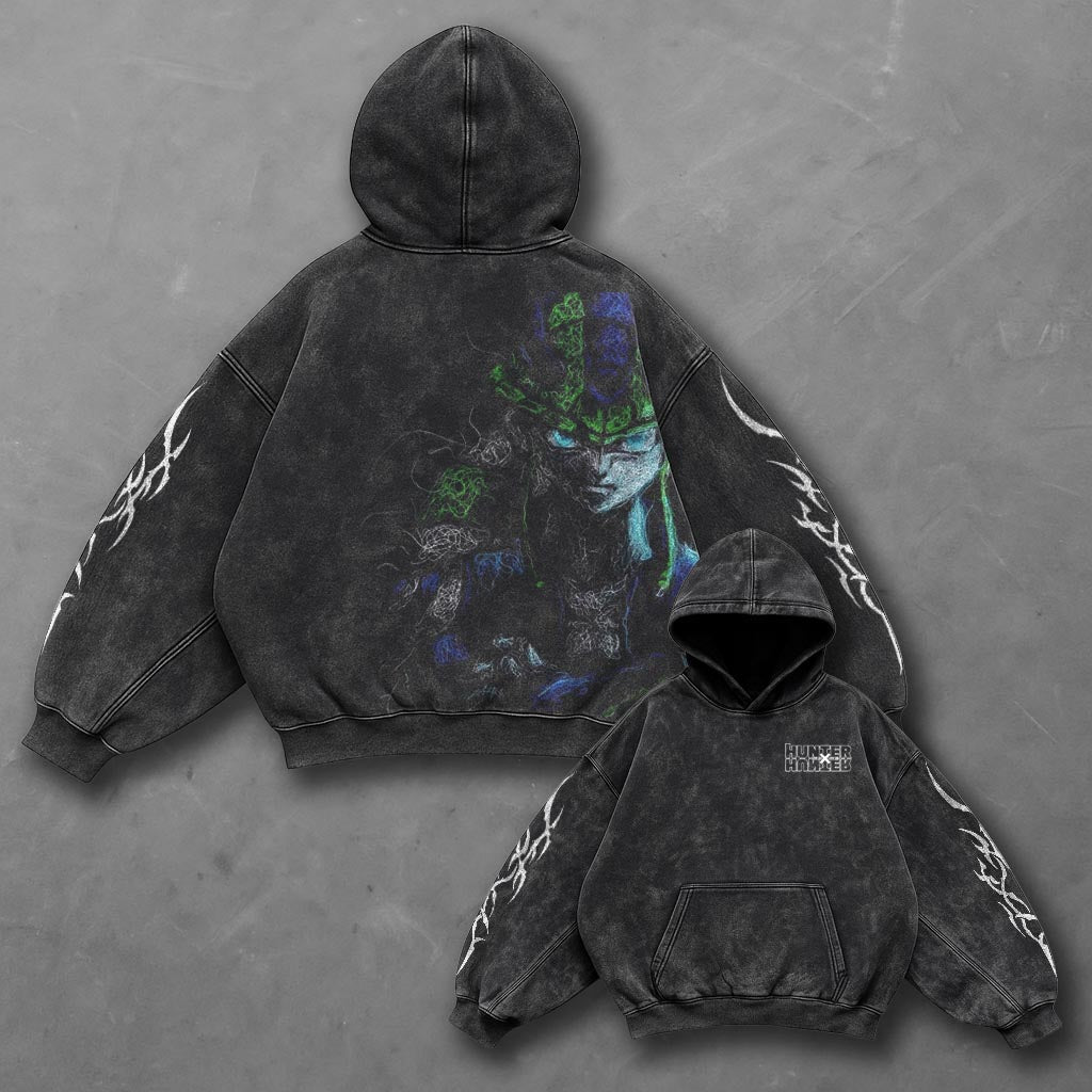 Hunter x Hunter Oversized Sleek Black Washed Hoodie