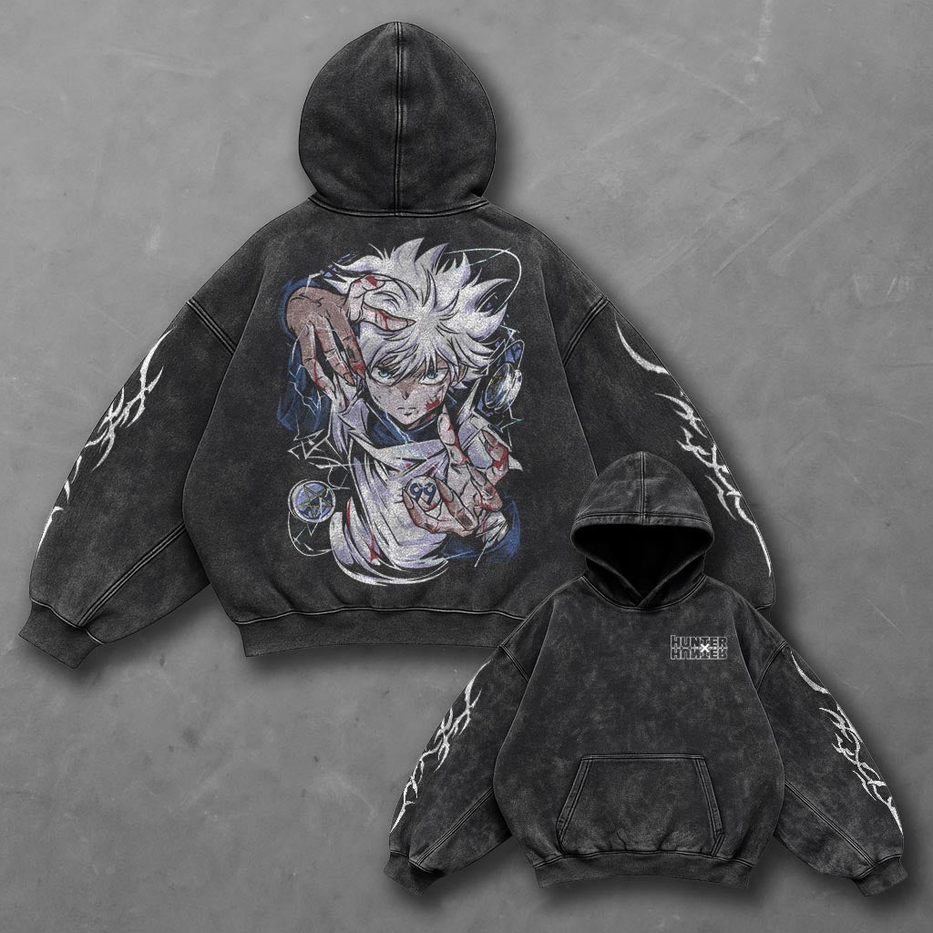 Hunter x Hunter Oversized Modern Black Washed Hoodie