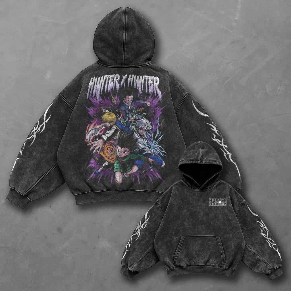 Hunter x Hunter Oversized Minimal Black Washed Hoodie