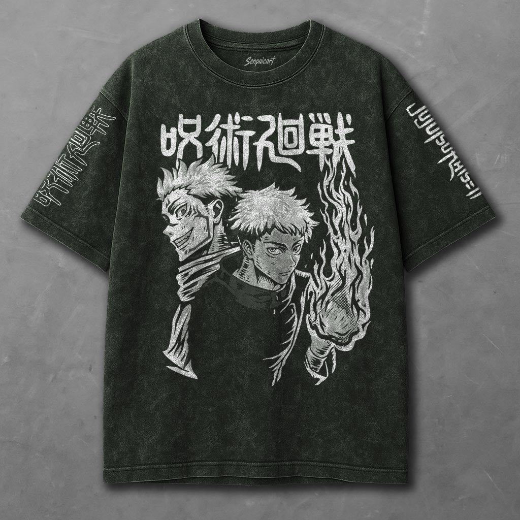 Jujutsu Kaisen Easygoing Green Washed T-Shirt