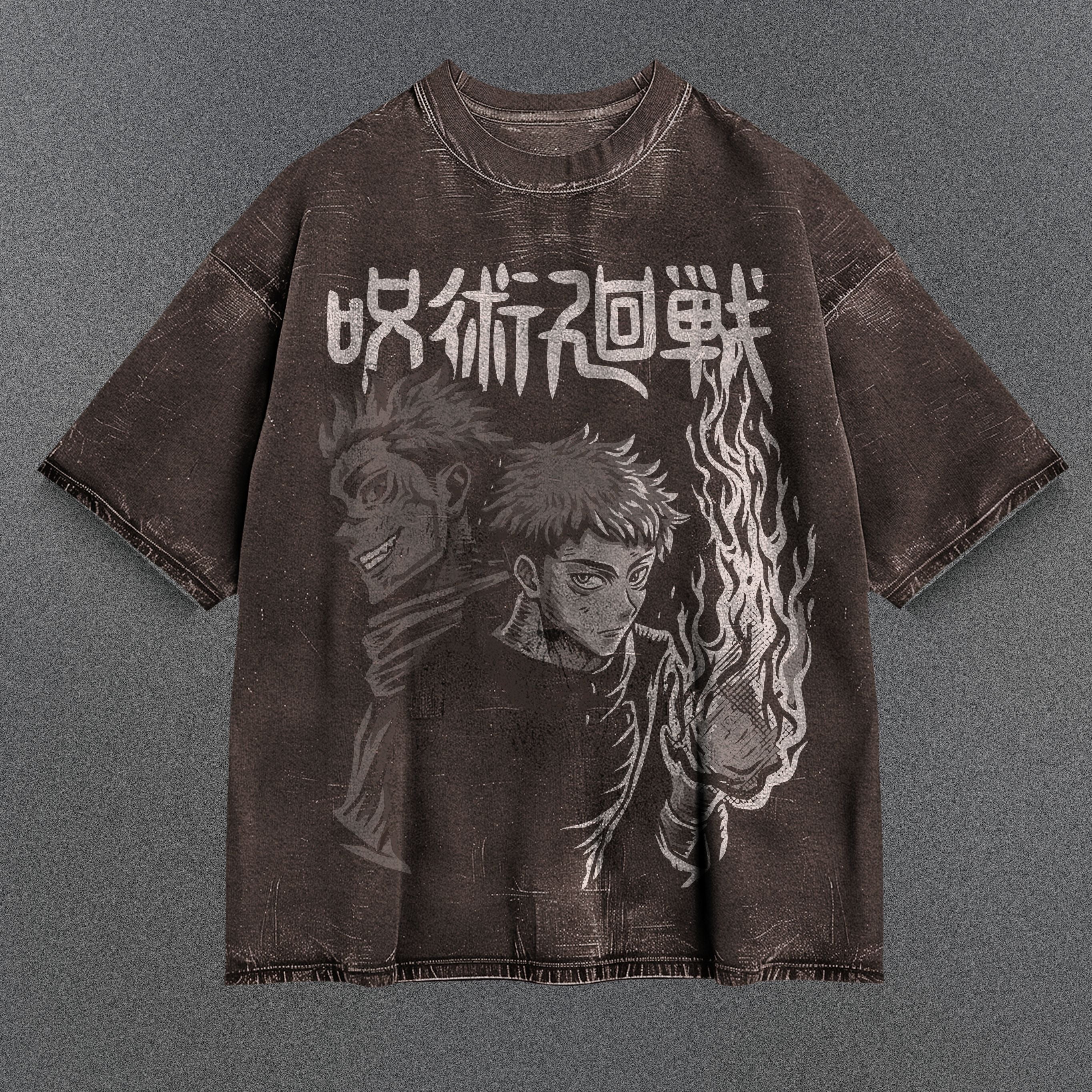 Jujutsu Kaisen Spacious Brown Washed T-Shirt