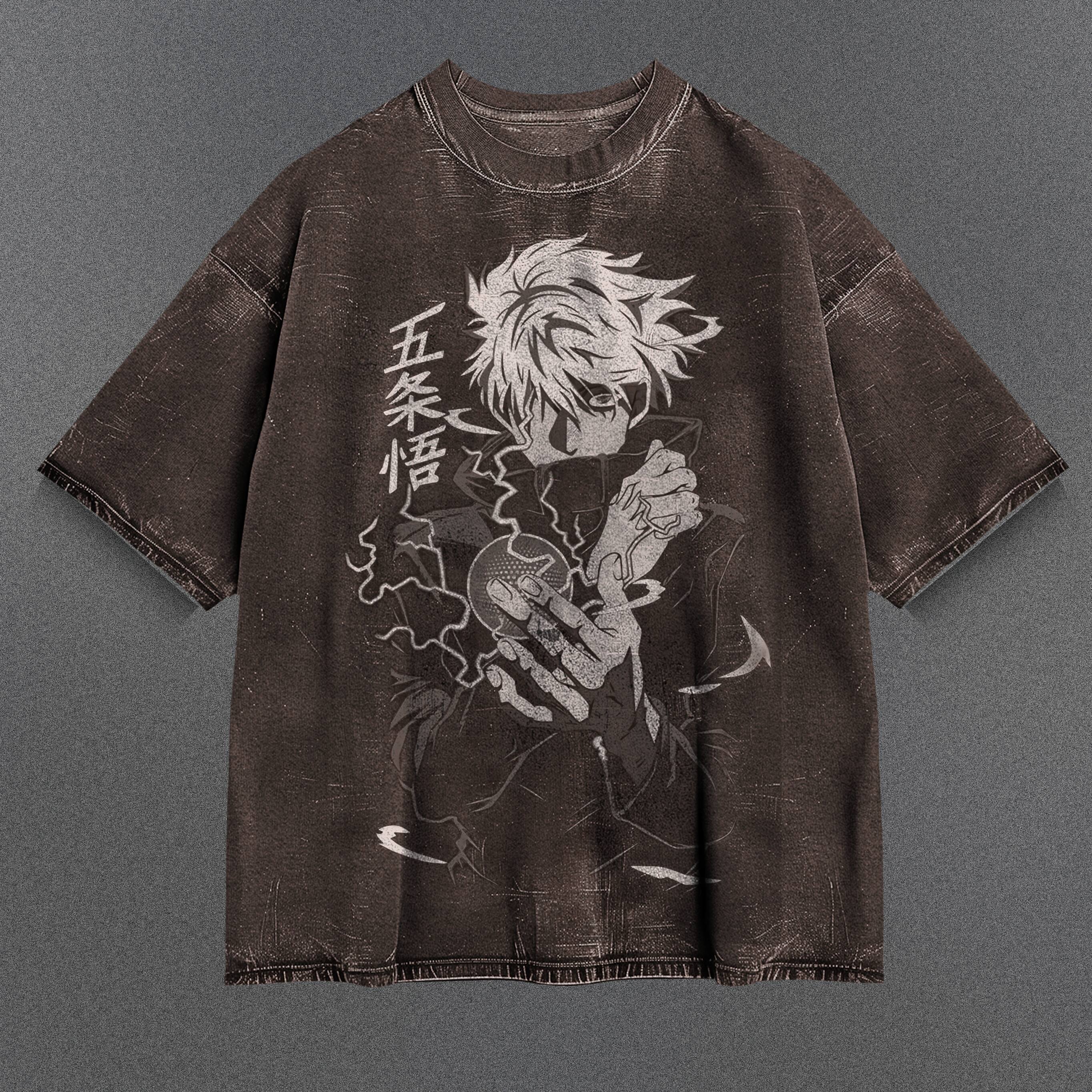 Jujutsu Kaisen Striped Brown Washed T-Shirt