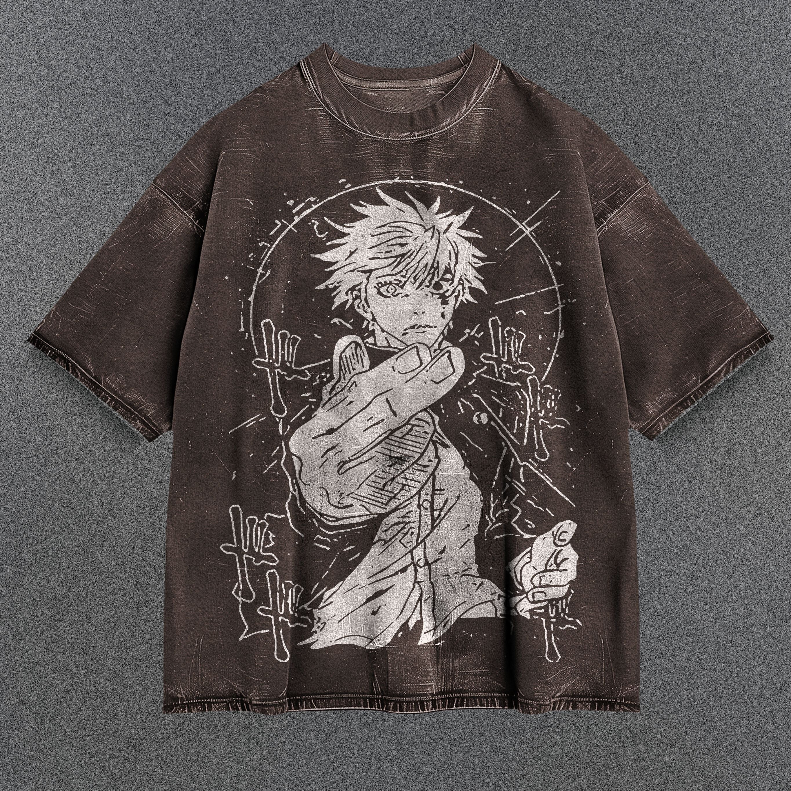 Jujutsu Kaisen Oversized Brown Washed T-Shirt