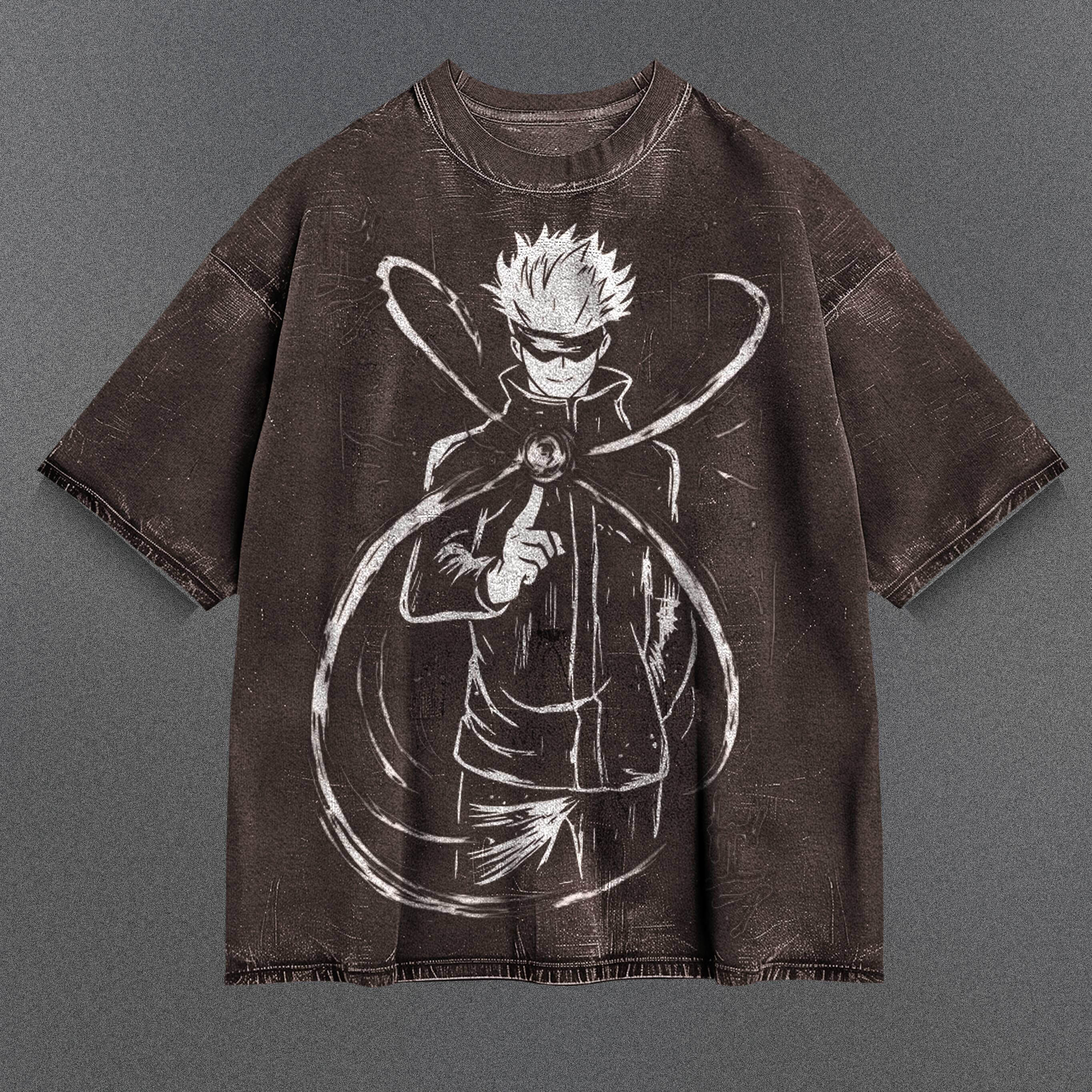 Jujutsu Kaisen Embroidered Brown Washed T-Shirt