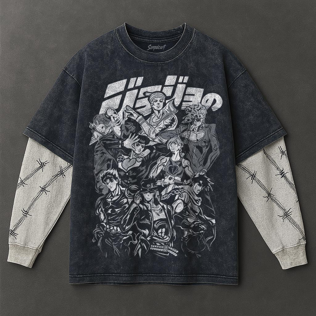 Jojo Premium Relaxed Double Sleeves Blue Washed T-Shirt