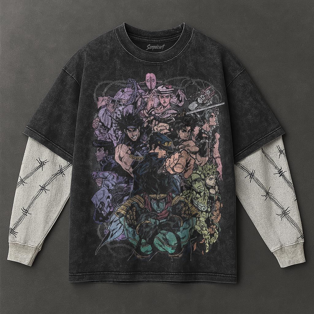 Jojo Premium Oversized Black Double Sleeves Washed T-Shirt