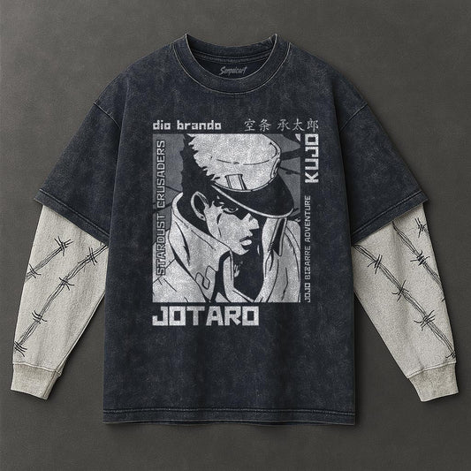 Jojo Premium Casual Double Sleeves Blue Washed T-Shirt