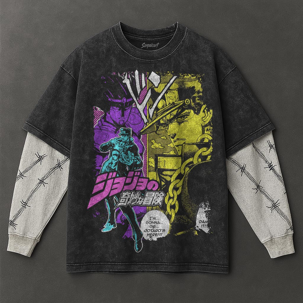 Jojo Premium Airy Black Double Sleeves Washed T-Shirt