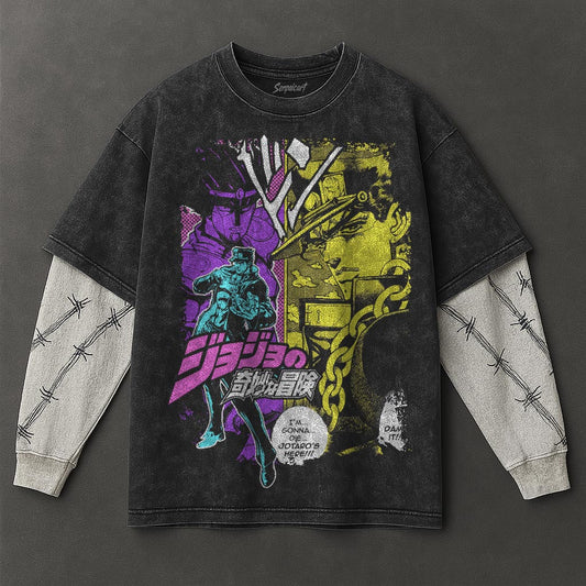 Jojo Premium Airy Black Double Sleeves Washed T-Shirt