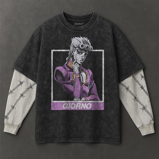 Jojo Premium Relaxed Black Double Sleeves Washed T-Shirt