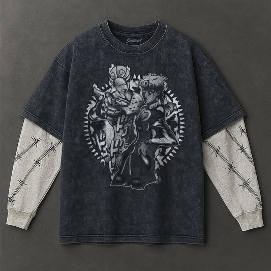 Jojo Premium Effortless Double Sleeves Blue Washed T-Shirt