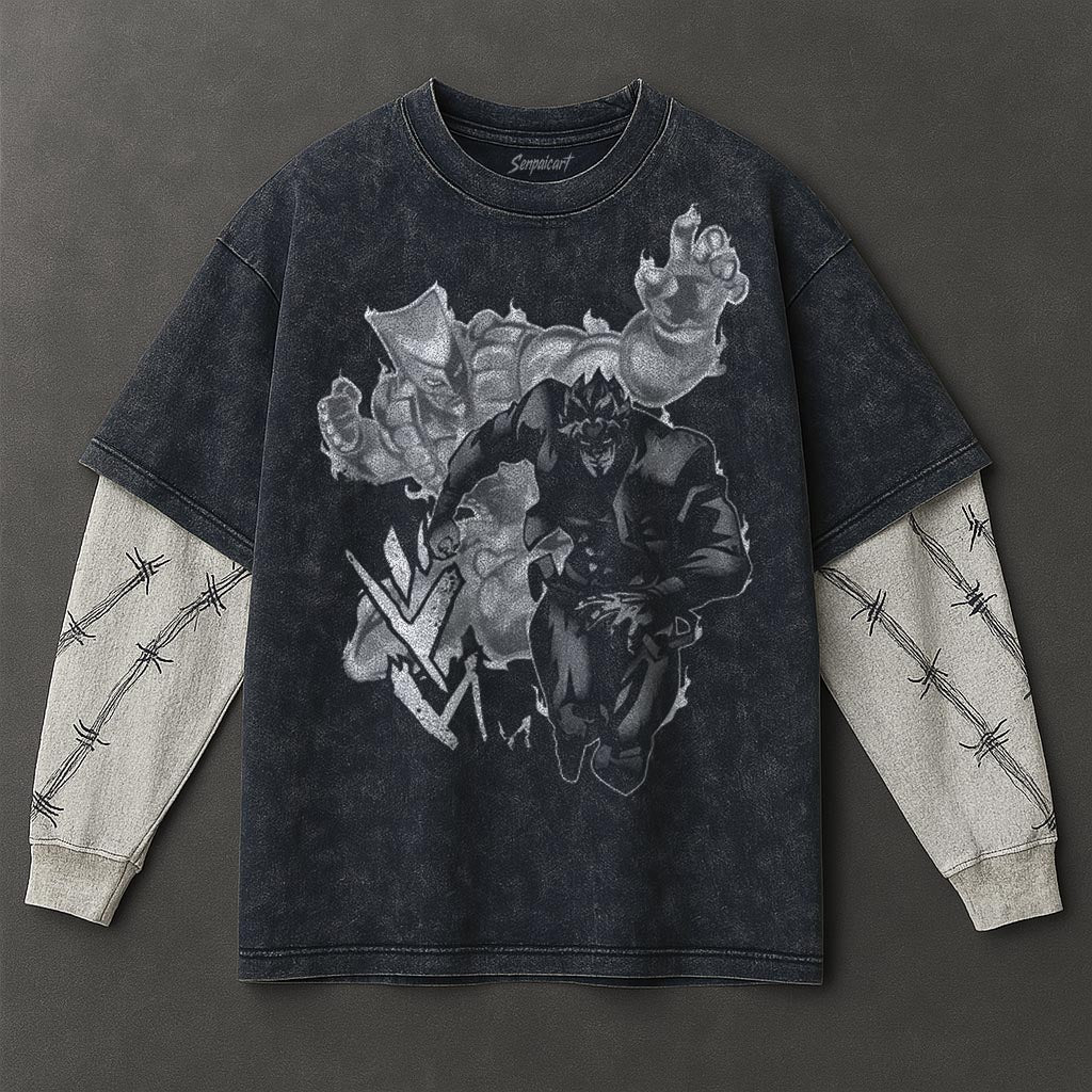 Jojo Premium Cozy Double Sleeves Blue Washed T-Shirt