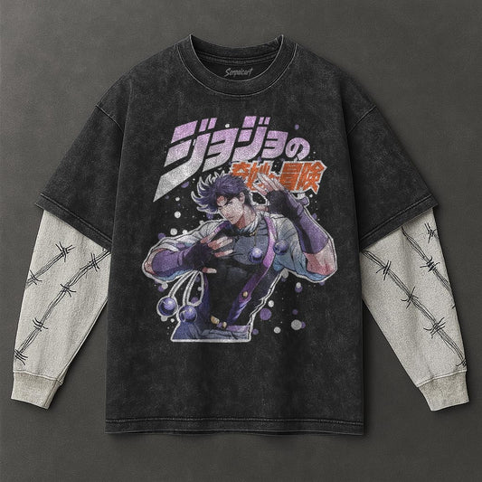 Jojo Premium Comfy Black Double Sleeves Washed T-Shirt