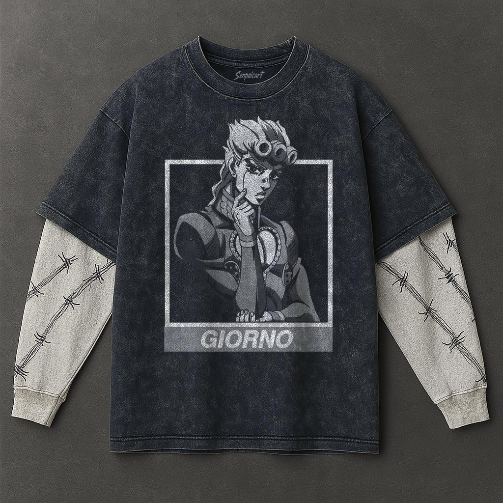 Jojo Premium Lightweight Double Sleeves Blue Washed T-Shirt