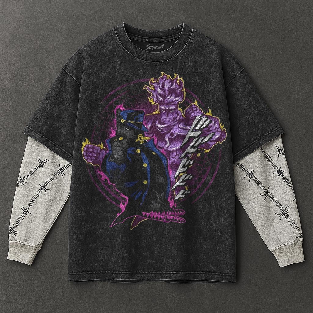 Jojo Premium Slouchy Black Double Sleeves Washed T-Shirt