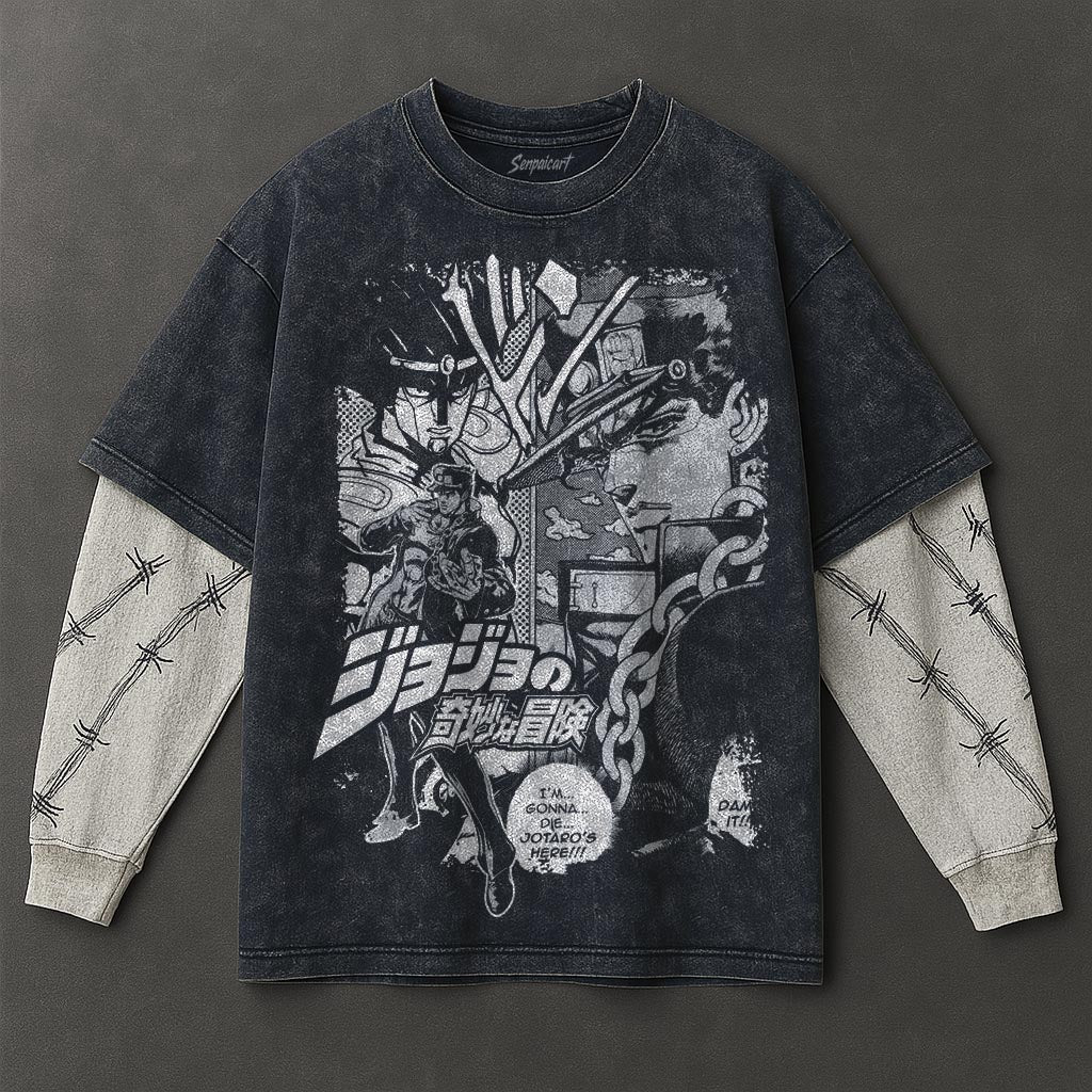 Jojo Premium Oversized Double Sleeves Blue Washed T-Shirt