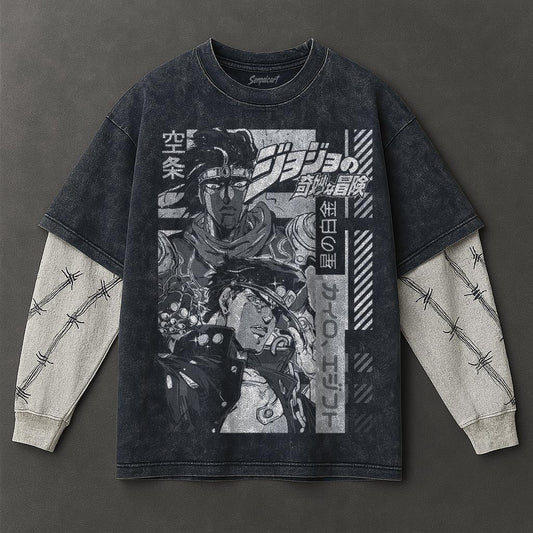 Jojo Premium Roomy Double Sleeves Blue Washed T-Shirt