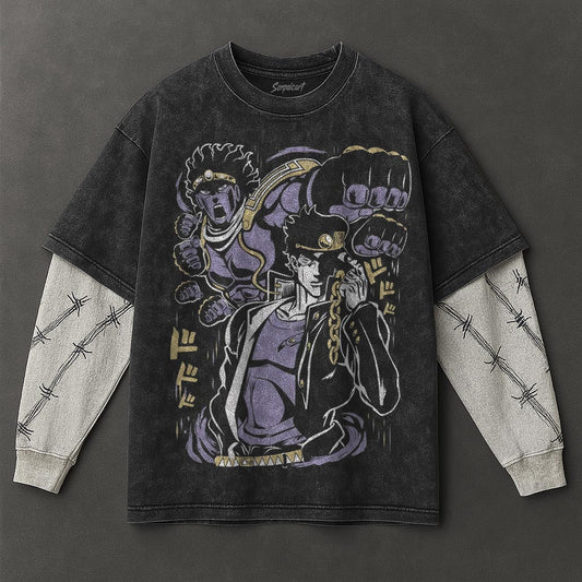 Jojo Premium Soft Black Double Sleeves Washed T-Shirt