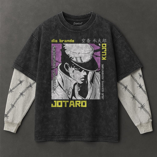 Jojo Premium Breezy Black Double Sleeves Washed T-Shirt