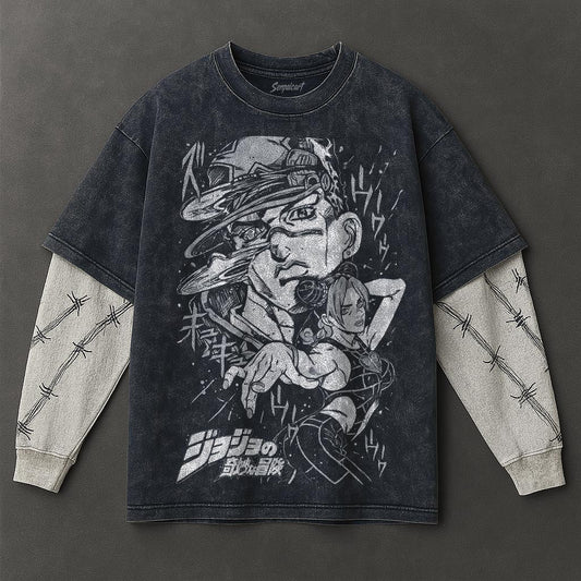 Jojo Premium Drapey Double Sleeves Blue Washed T-Shirt