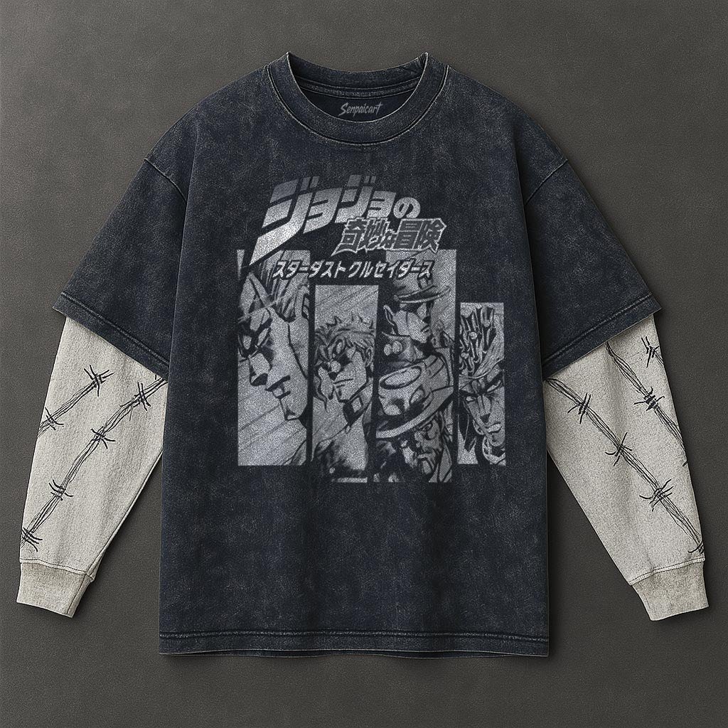 Jojo Premium Airy Double Sleeves Blue Washed T-Shirt