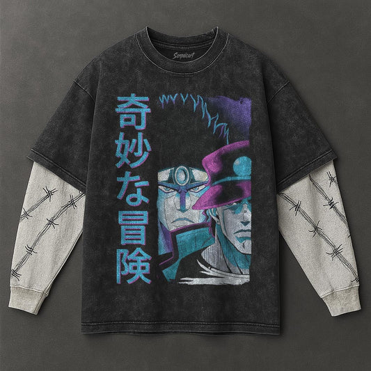 Jojo Premium Lightweight Black Double Sleeves Washed T-Shirt