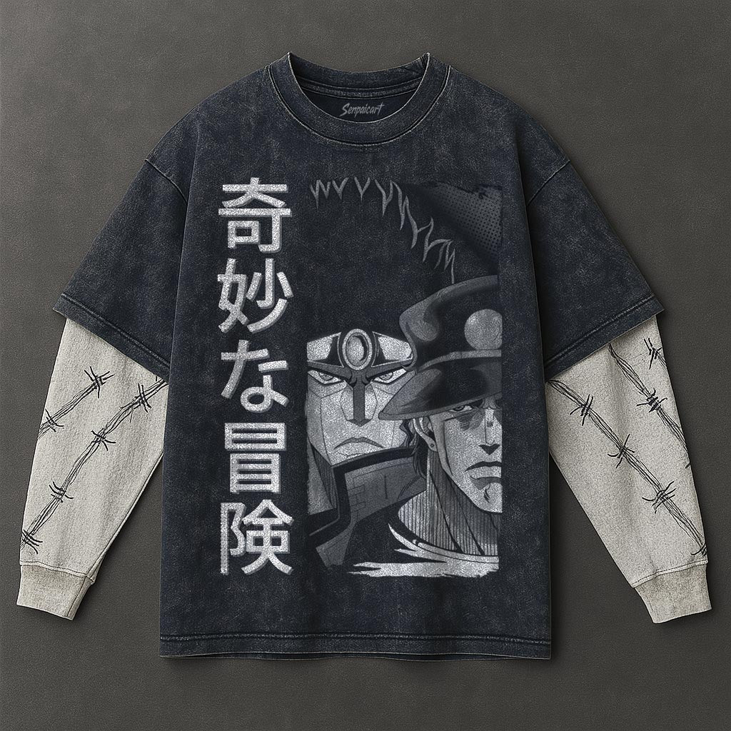 Jojo Premium Comfy Double Sleeves Blue Washed T-Shirt