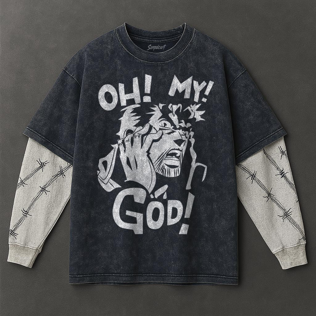 Jojo Premium Soft Double Sleeves Blue Washed T-Shirt
