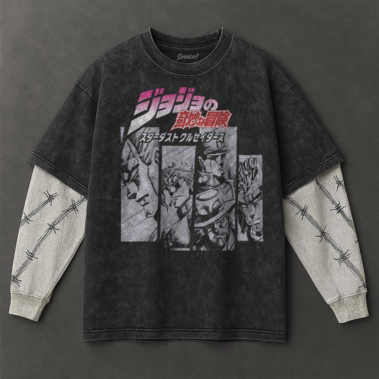 Jojo Premium Roomy Black Double Sleeves Washed T-Shirt