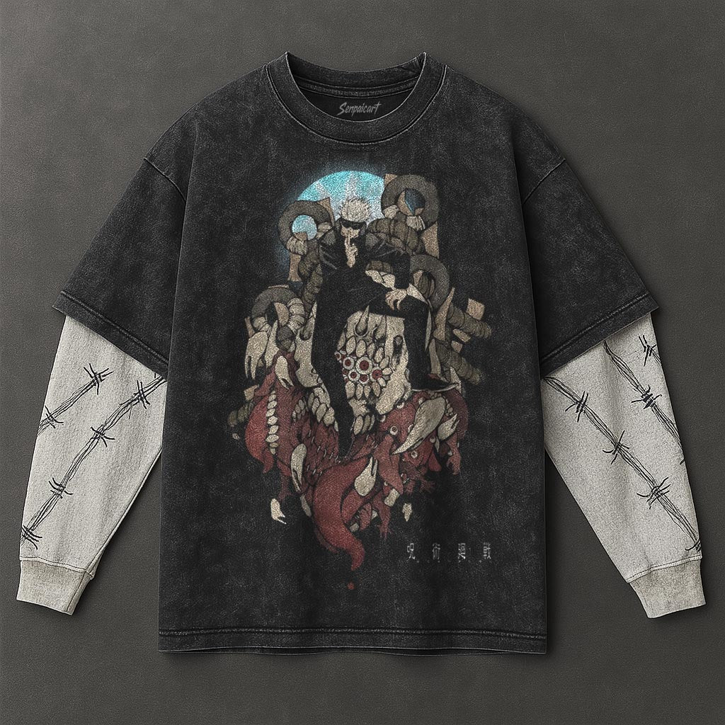 Jujutsu Kaisen Premium Breezy Black Double Sleeves Washed T-Shirt