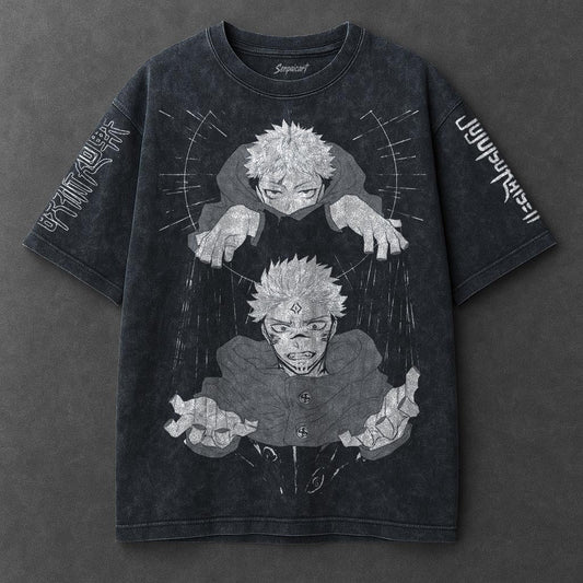 Jujutsu Kaisen Premium Roomy Navy Blue Washed T-Shirt