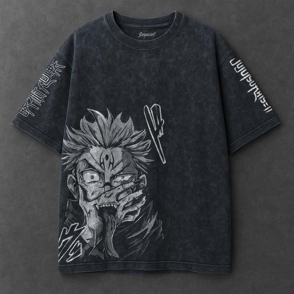 Jujutsu Kaisen Premium Casual Navy Blue Washed T-Shirt