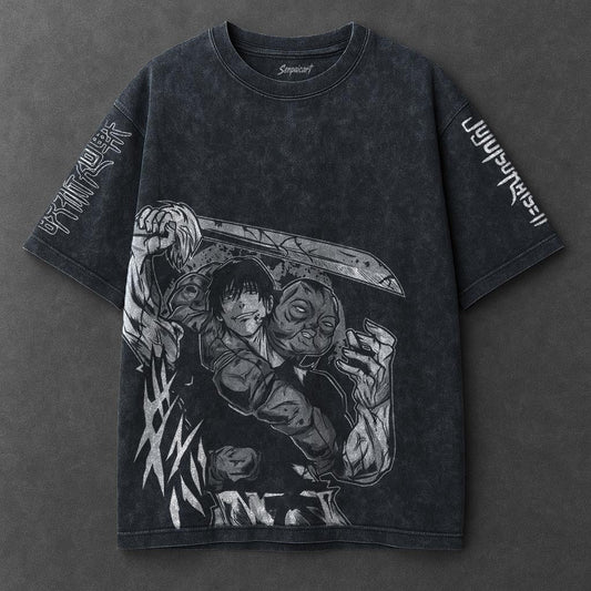 Jujutsu Kaisen Premium Slouchy Navy Blue Washed T-Shirt