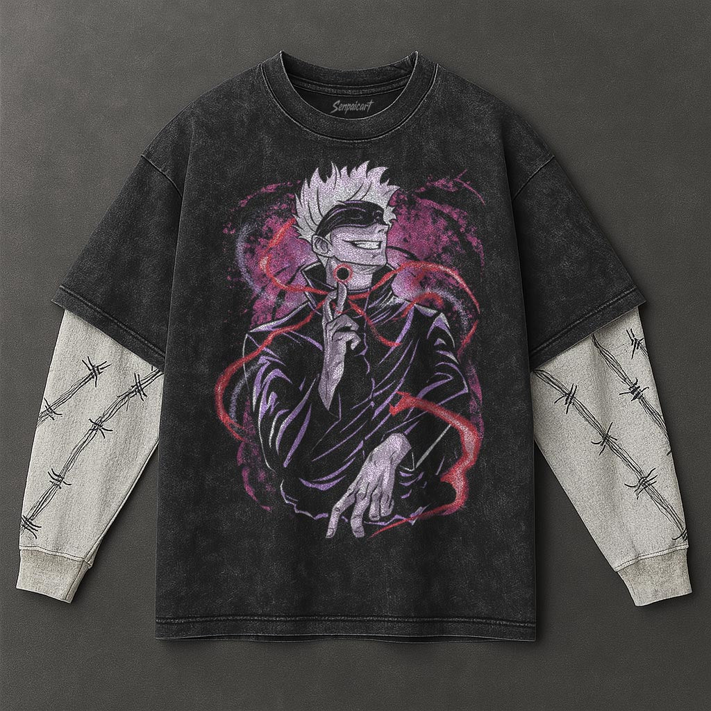 Jujutsu Kaisen Premium Cozy Black Double Sleeves Washed T-Shirt