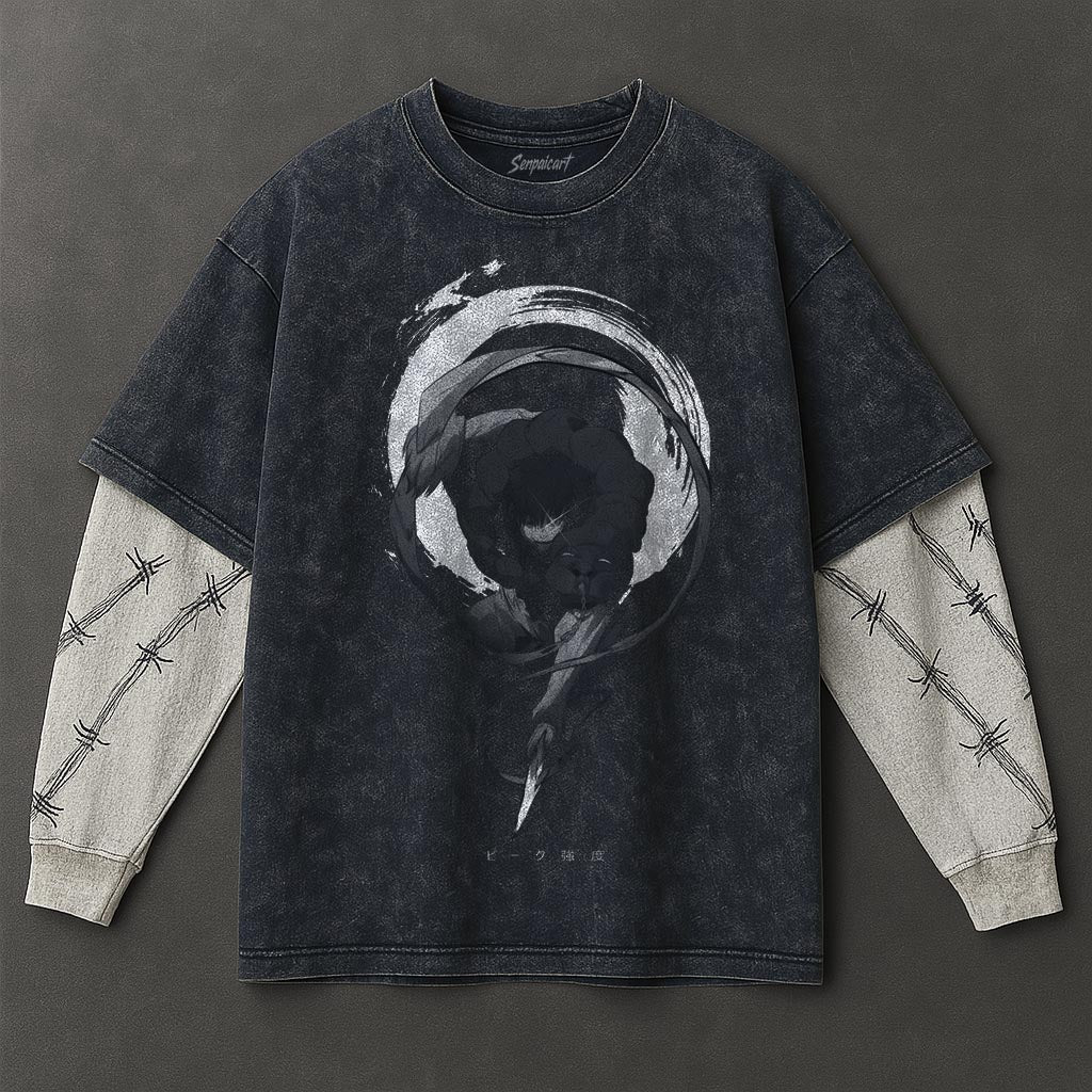 Jujutsu Kaisen Premium Breezy Double Sleeves Blue Washed T-Shirt