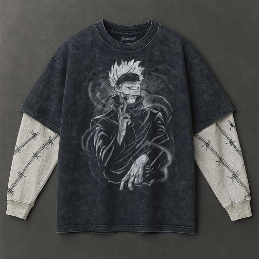 Jujutsu Kaisen Premium Airy Double Sleeves Blue Washed T-Shirt